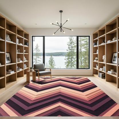 Layered Pink Chevron Geometric Rug