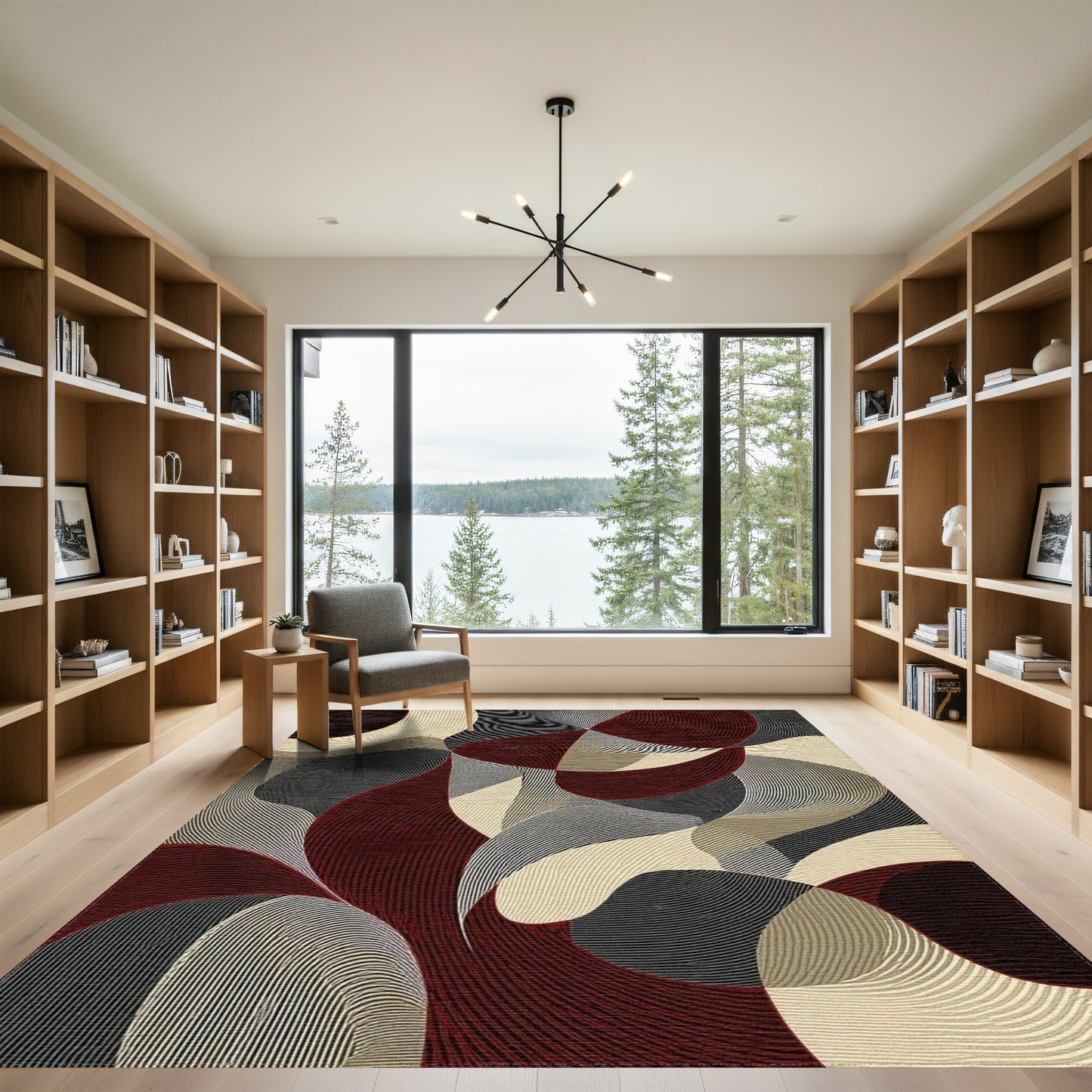 Burgundy Gray Wavy Curves Rug