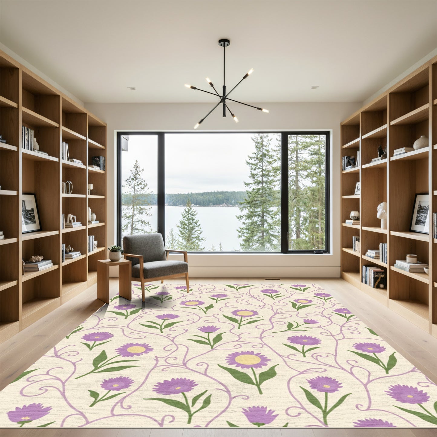 Delicate Lavender Floral Vine Scroll Rug