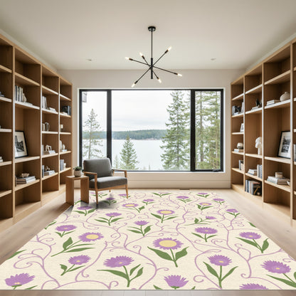 Delicate Lavender Floral Vine Scroll Rug