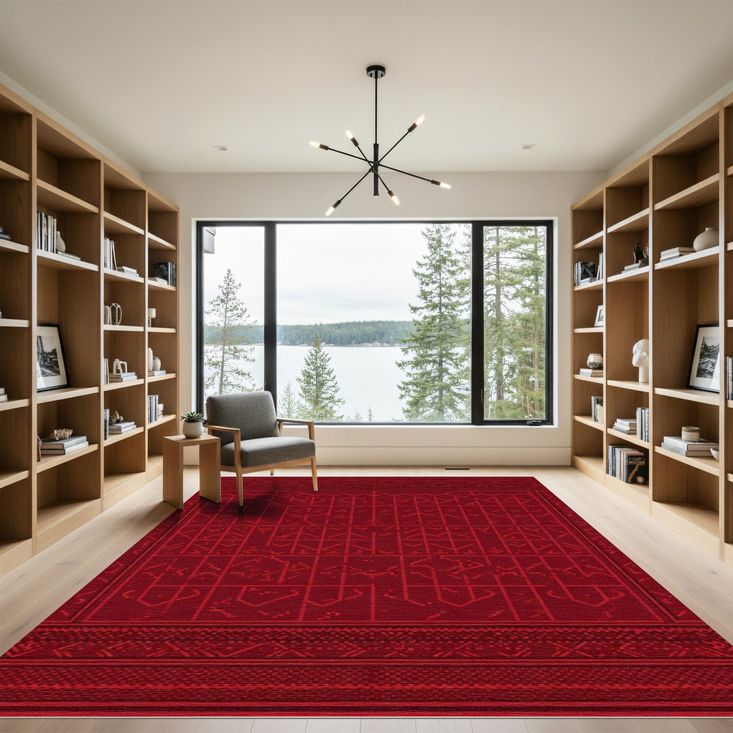 Deep Red Geometric Tribal Stripe Rug
