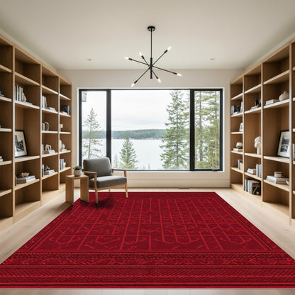 Deep Red Geometric Tribal Stripe Rug