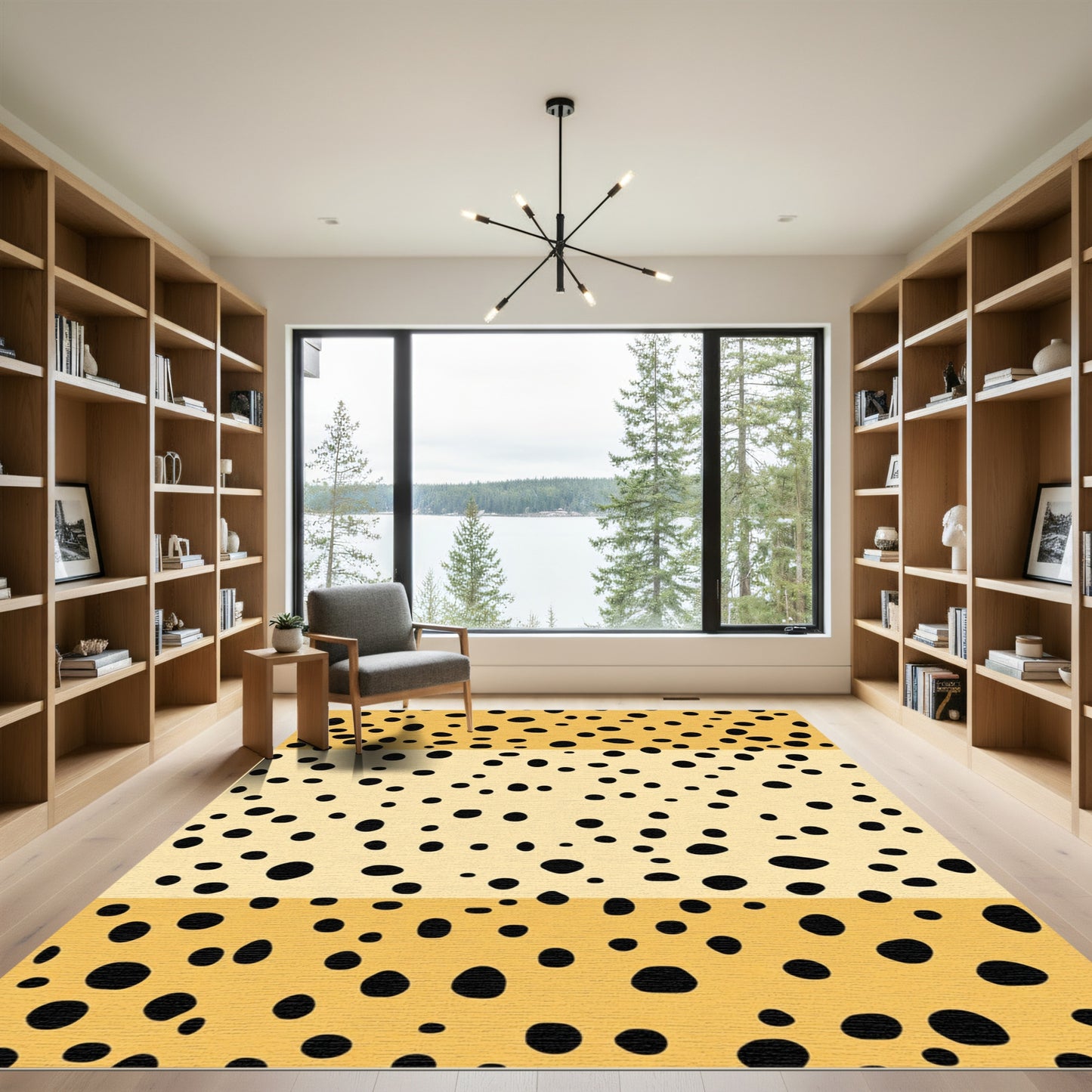 Yellow Black Polka Dot Stripe Rug