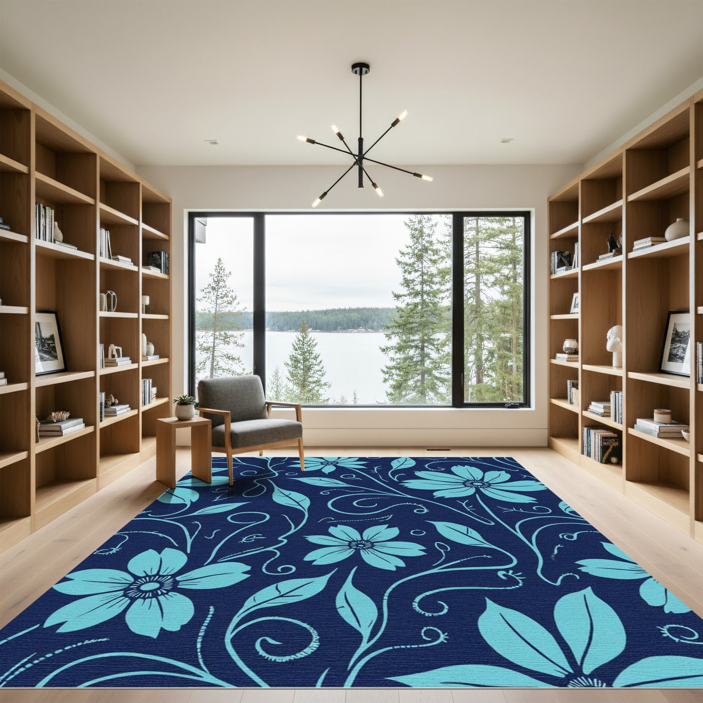 Teal Floral Vine Composition Rug