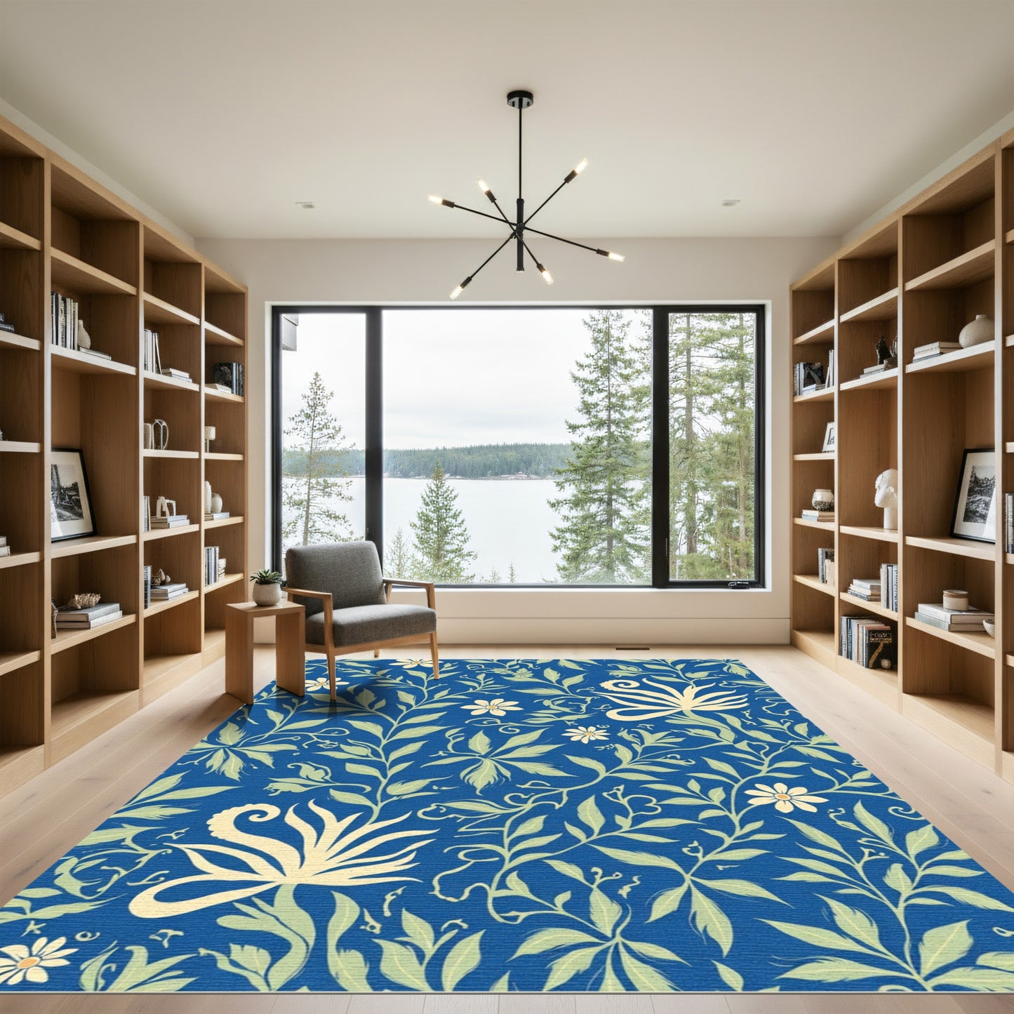 Cobalt Blue Floral Vine Garden Rug
