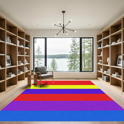 Vibrant Red Yellow Purple Stripes Rug