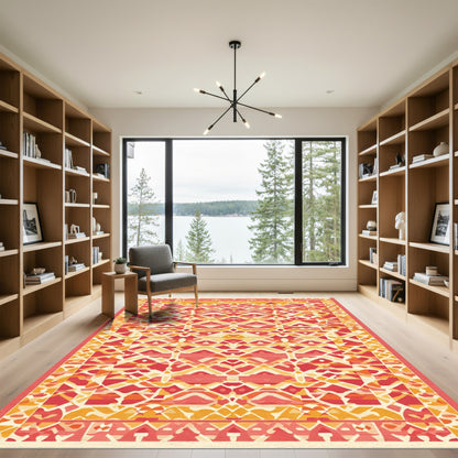 Crimson Gold Geometric Tribal Border Rug