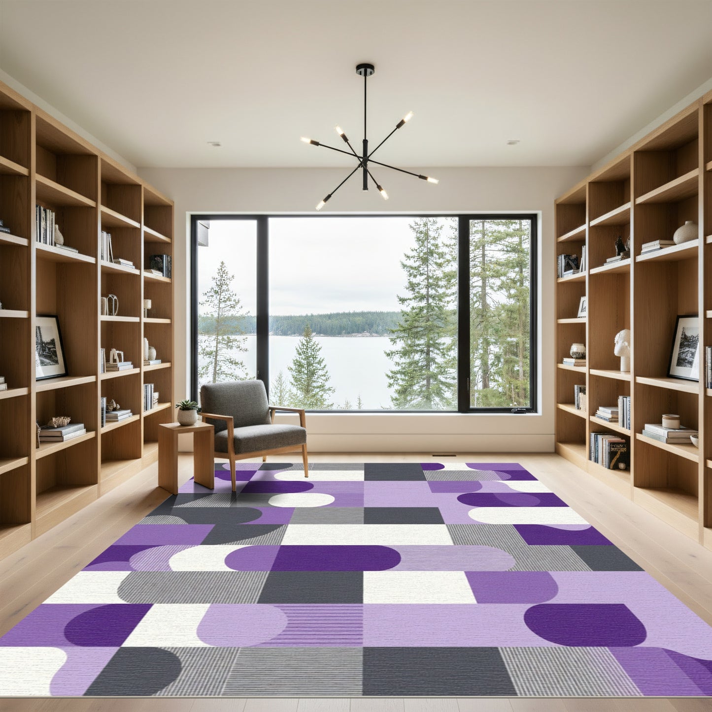 Modern Purple Geometric Block Rug