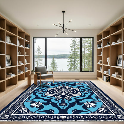 Classic Navy Blue Floral Medallion Rug