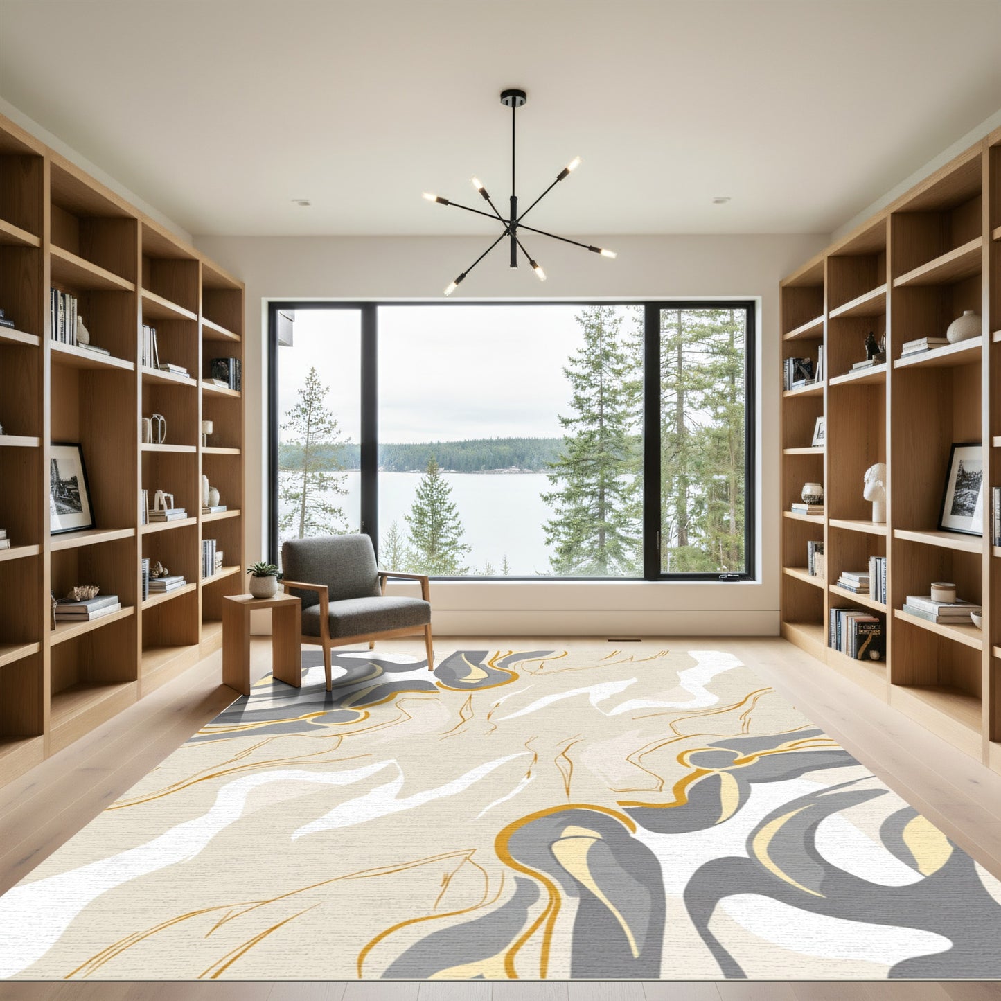 Neutral Contemporary Swirl Flow Rug