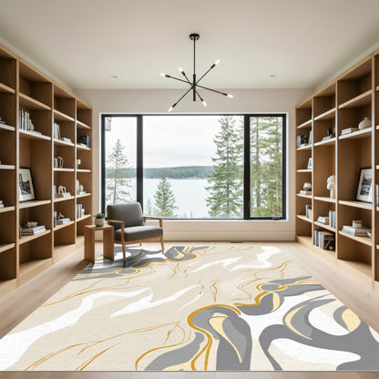 Neutral Contemporary Swirl Flow Rug