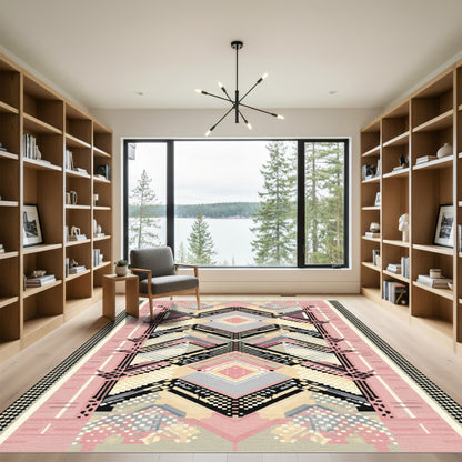 Geometric Pink Diamond Checkerboard Rug