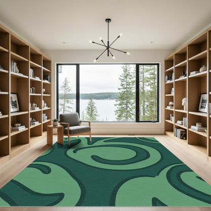 Dark Green And Emerald Swirl Serpentine Rug