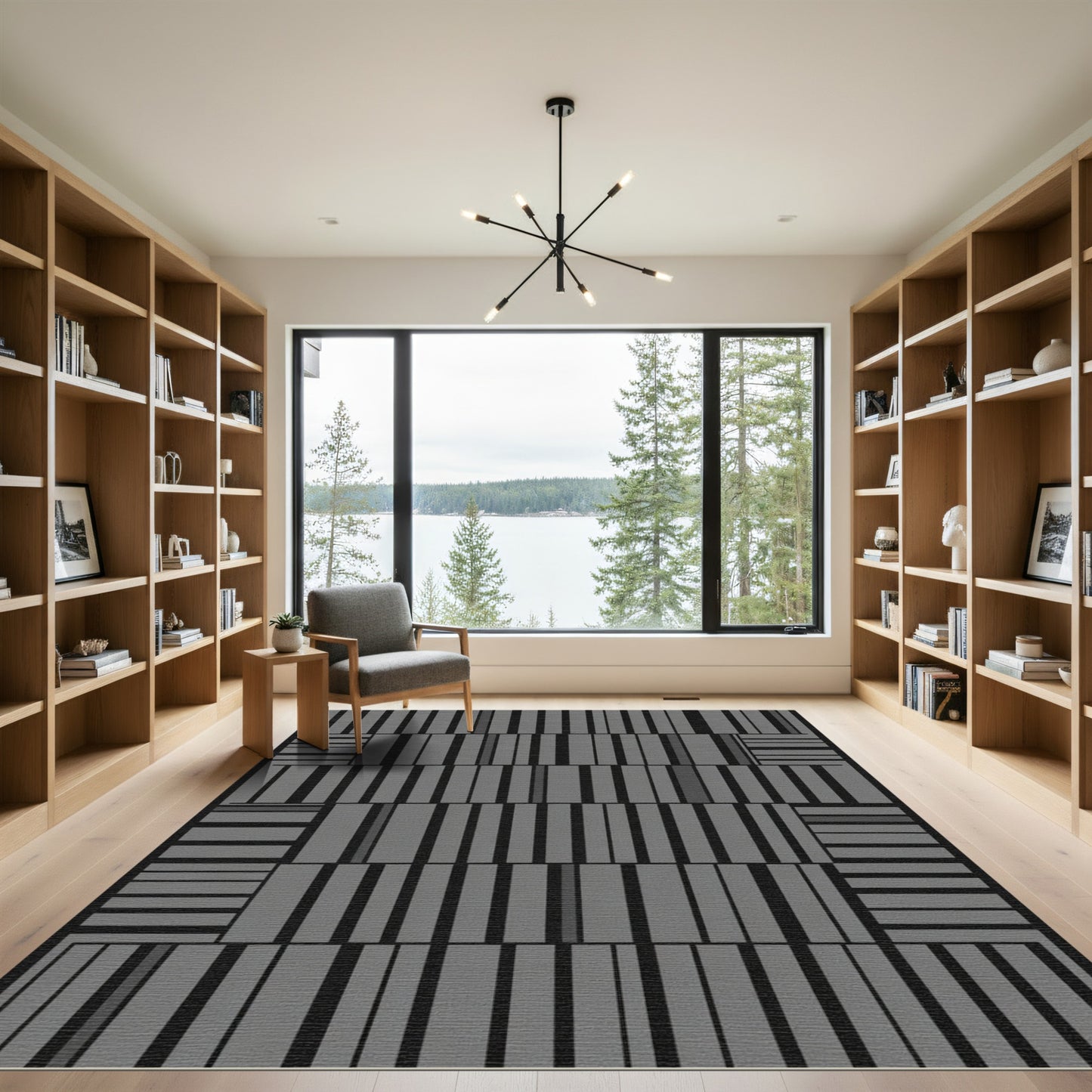 Modern Grey Vertical Bar Composition Rug