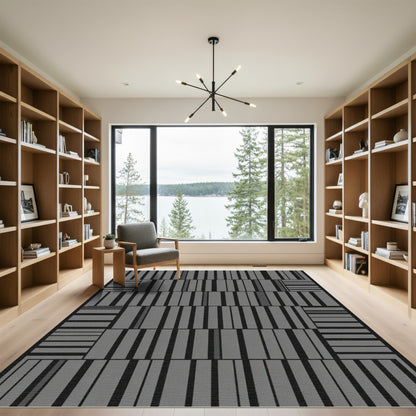Modern Grey Vertical Bar Composition Rug
