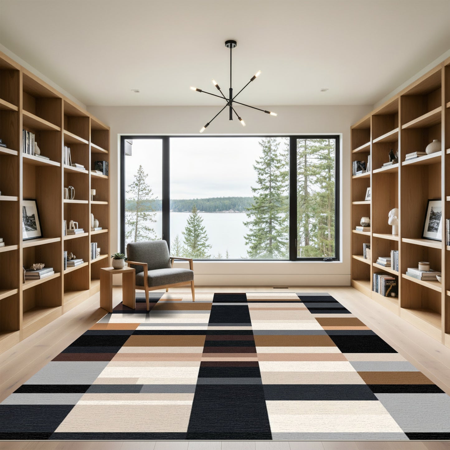 Geometric Block In Brown Beige Grey Rug