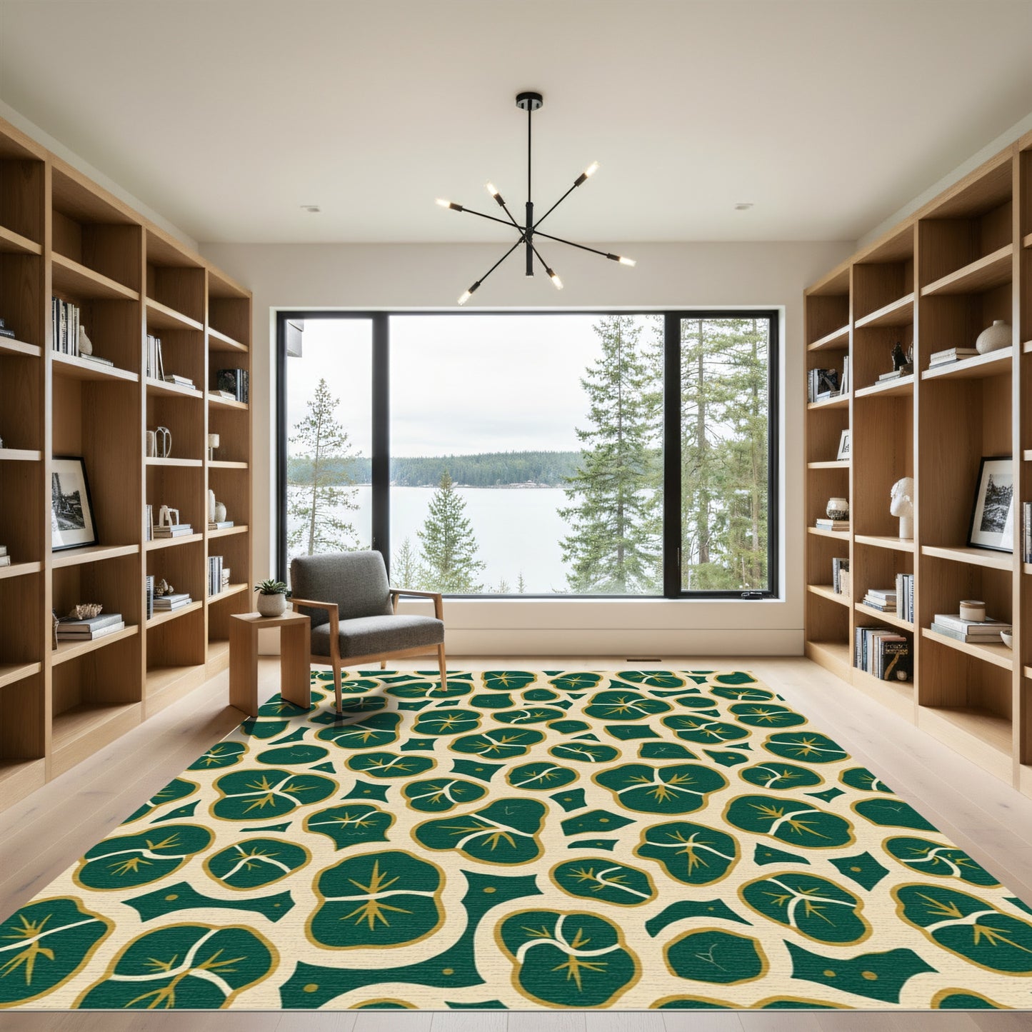 Deep Green Abstract Leaf Medallion Rug