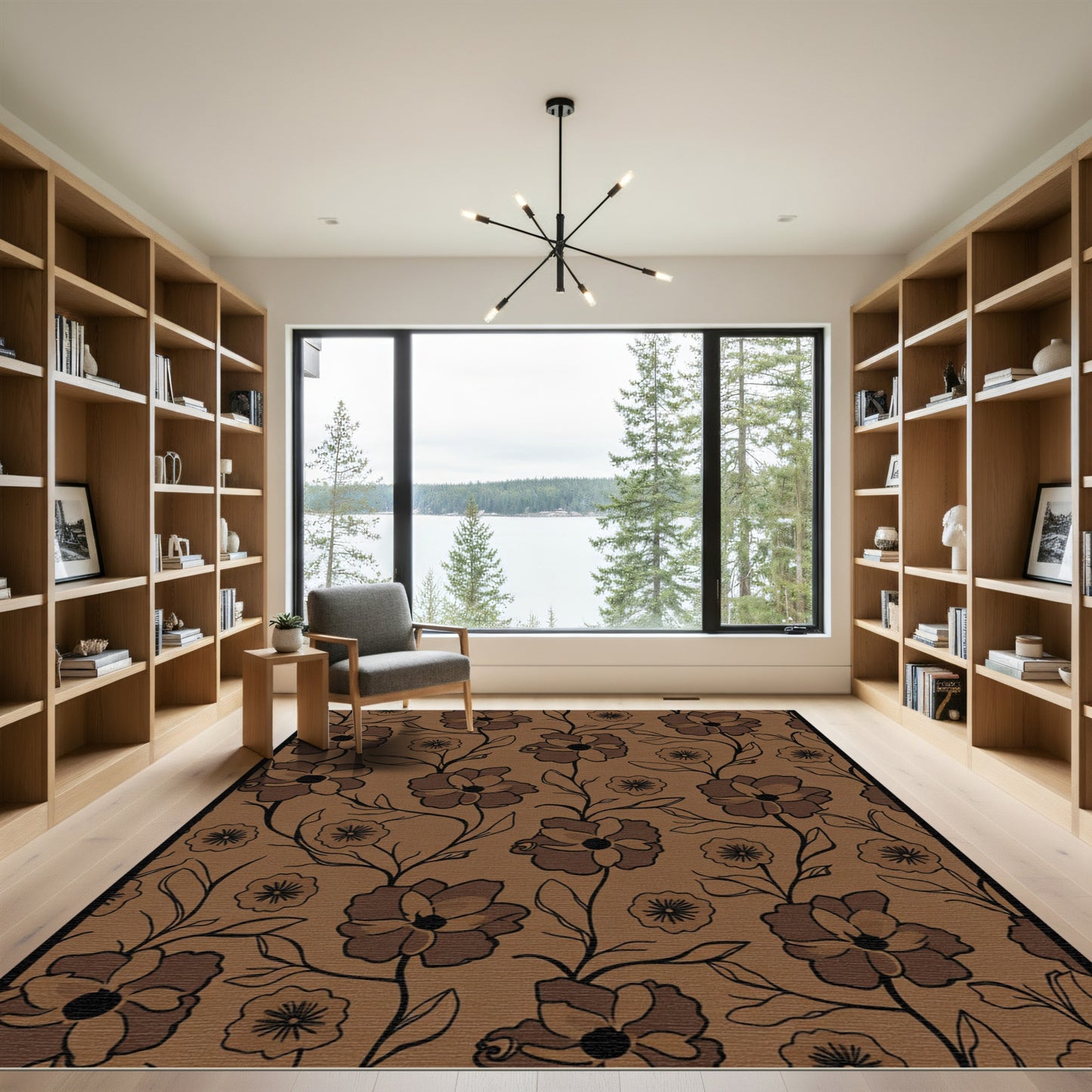 Brown Floral Vine Silhouette Rug
