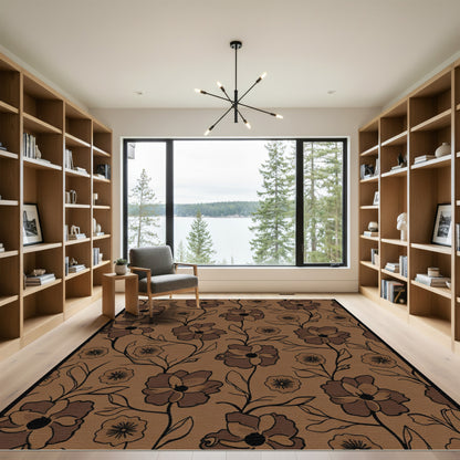 Brown Floral Vine Silhouette Rug