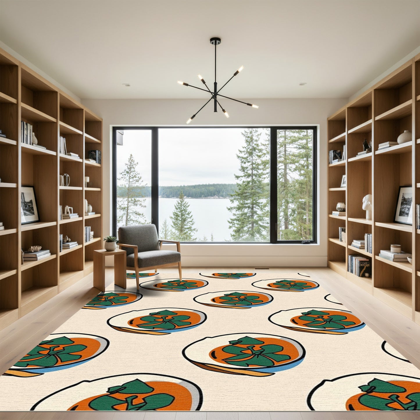 Orange Green Leaf Bowl Repeat Rug