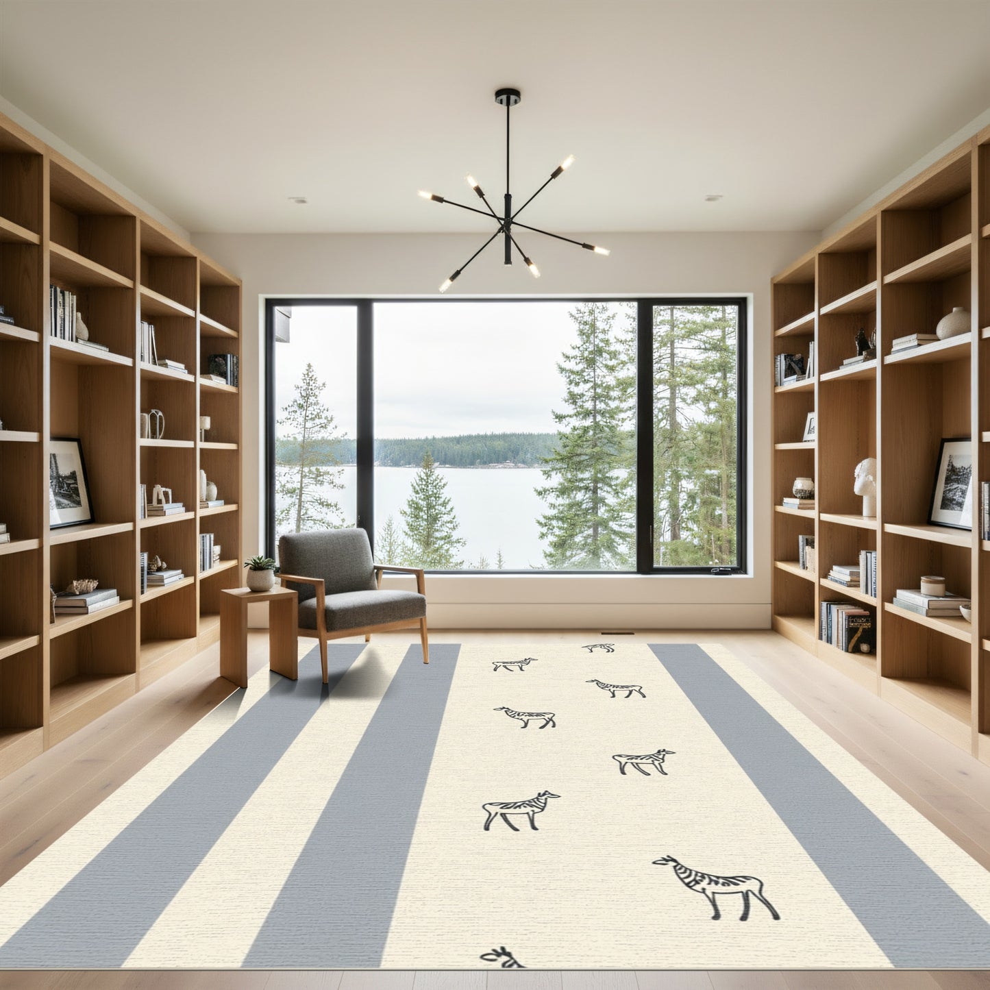 Cream Gray Striped Zebra Accent Rug