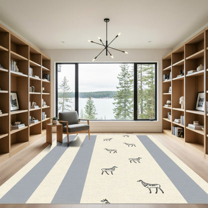 Cream Gray Striped Zebra Accent Rug