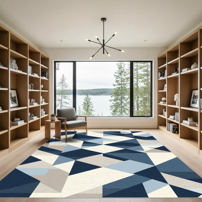 Naval Blue Geometric Facet Rug
