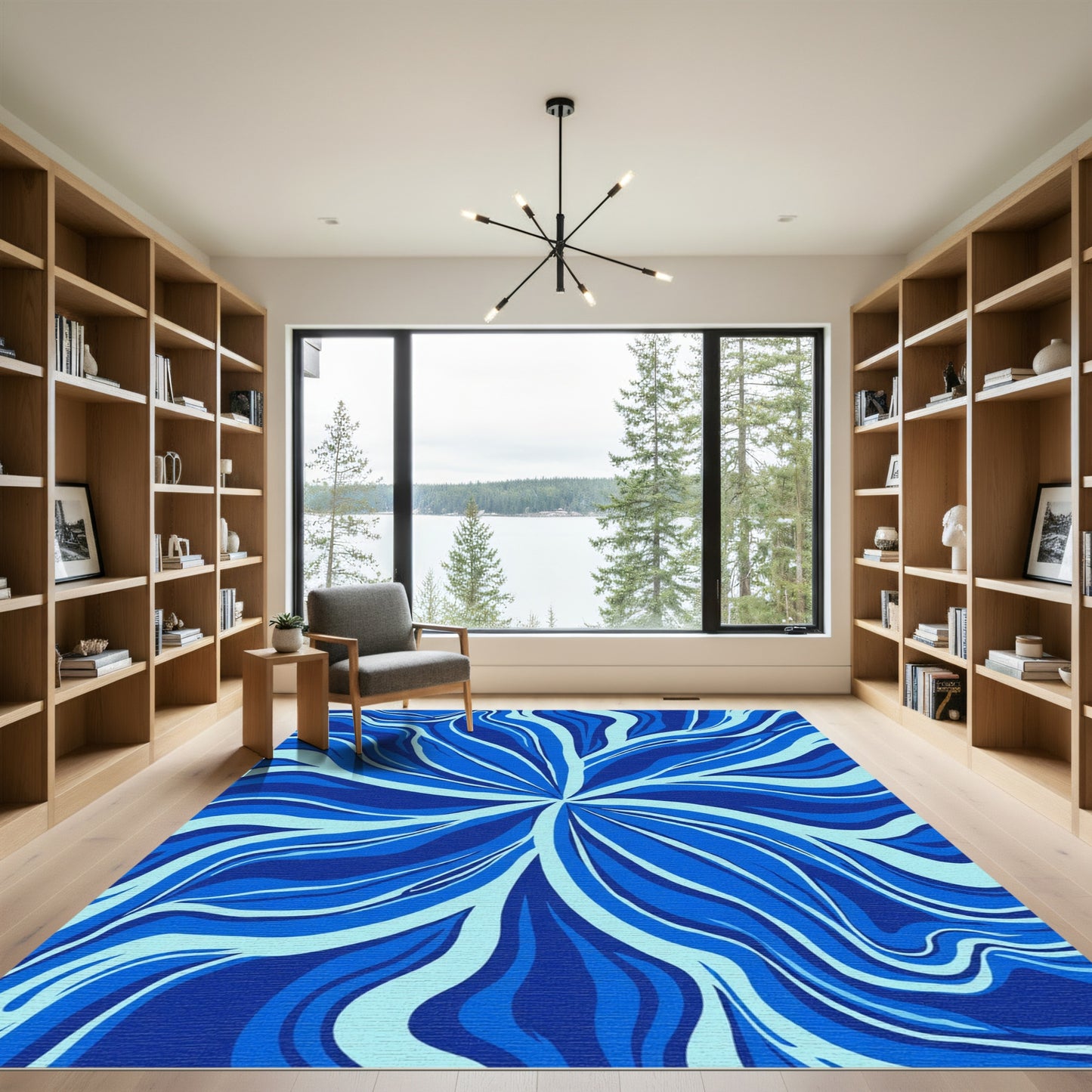 Abstract Swirls Deep Blue Ocean Rug