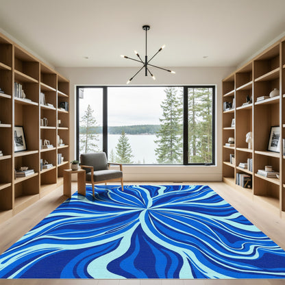 Abstract Swirls Deep Blue Ocean Rug