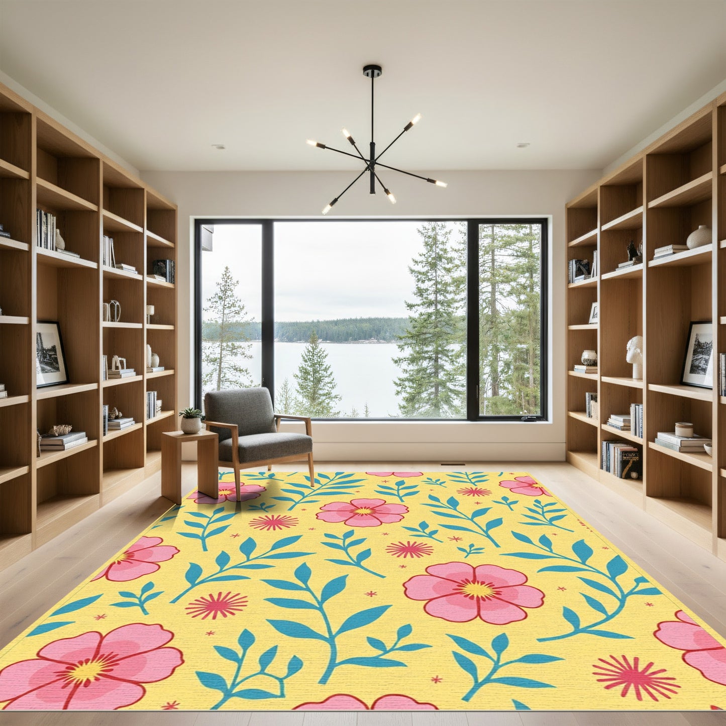 Pink Bloom Garden Yellow Blue Rug
