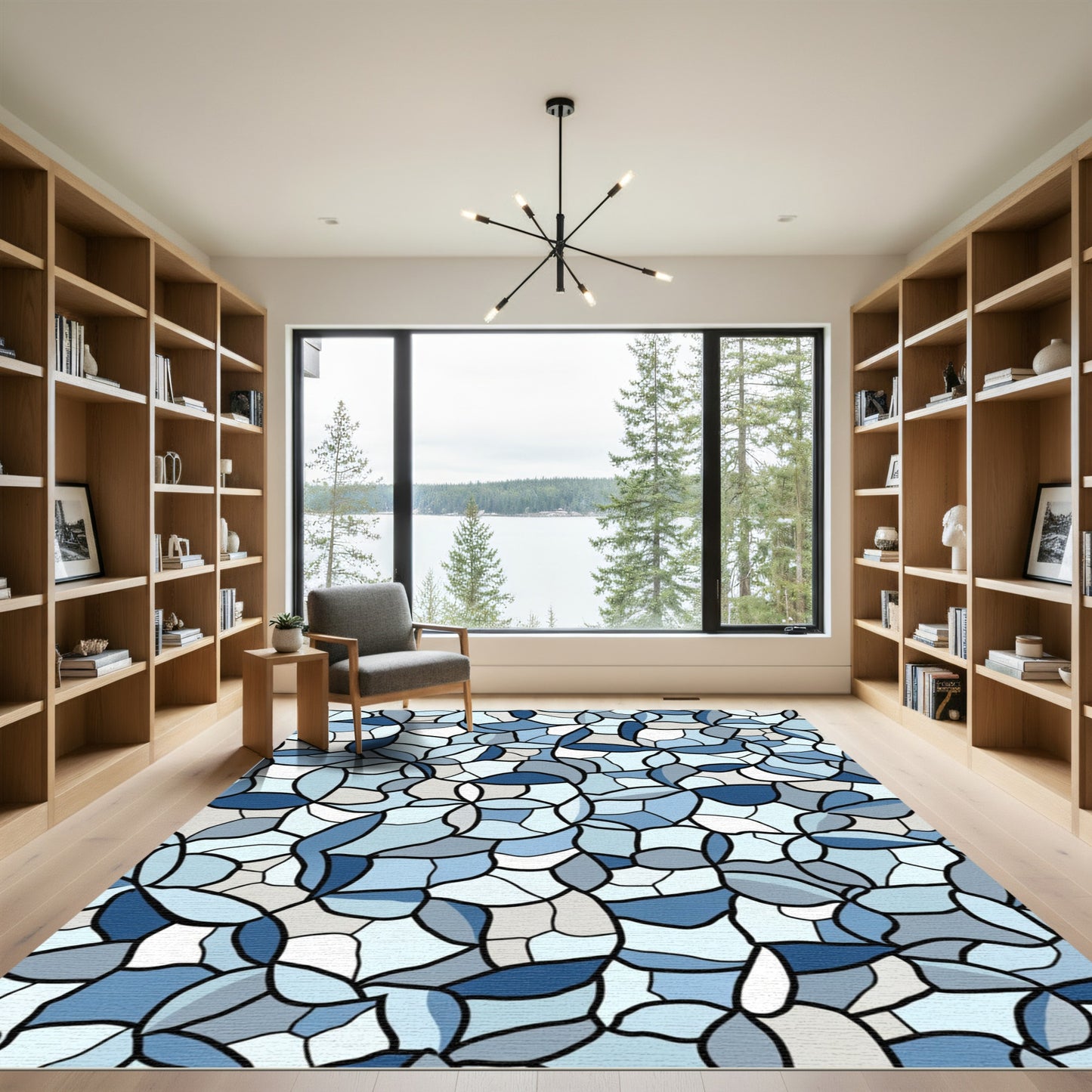 Tonal Blue Organic Mosaic Shape Rug