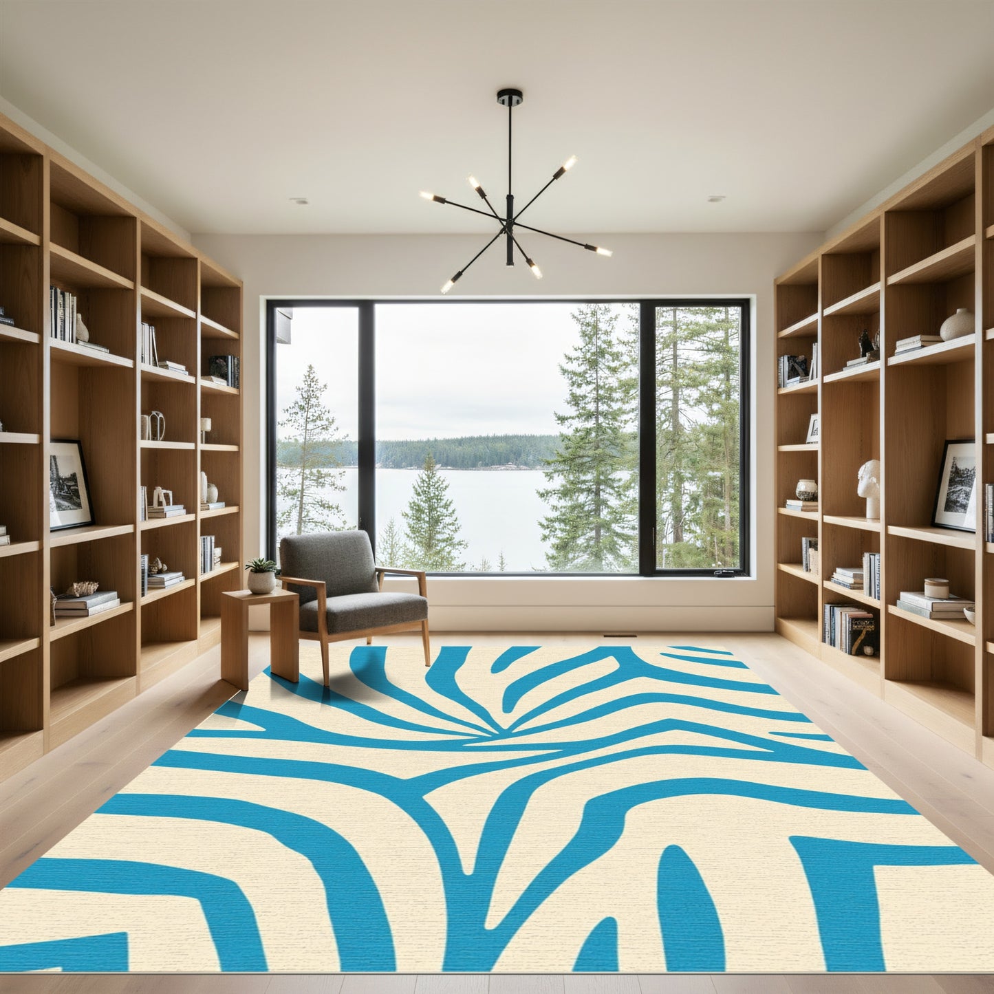 Bold Teal Cream Zebra Stripes Rug
