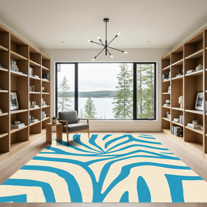 Bold Teal Cream Zebra Stripes Rug