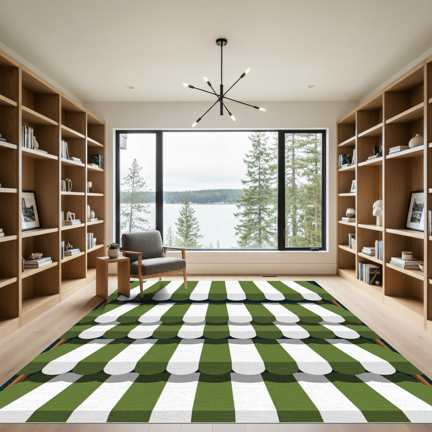 Green White Stripe Awning Rug