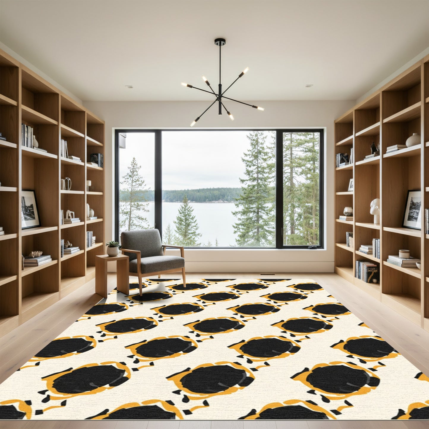 Bold Black Ochre Abstract Cluster Rug