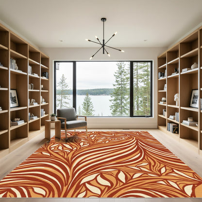 Terracotta Tones Organic Leaf Swirl Rug