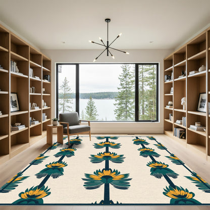 Indigo Teal Cream Floral Fanuous Rug