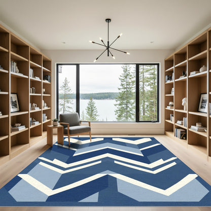 Navy Blue Geometric Chevron Rug