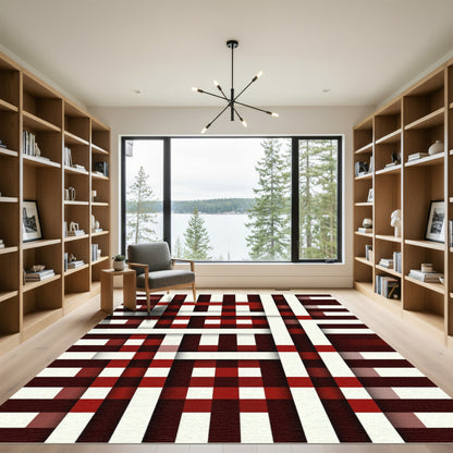 Crimson White Woven Stripe Rug