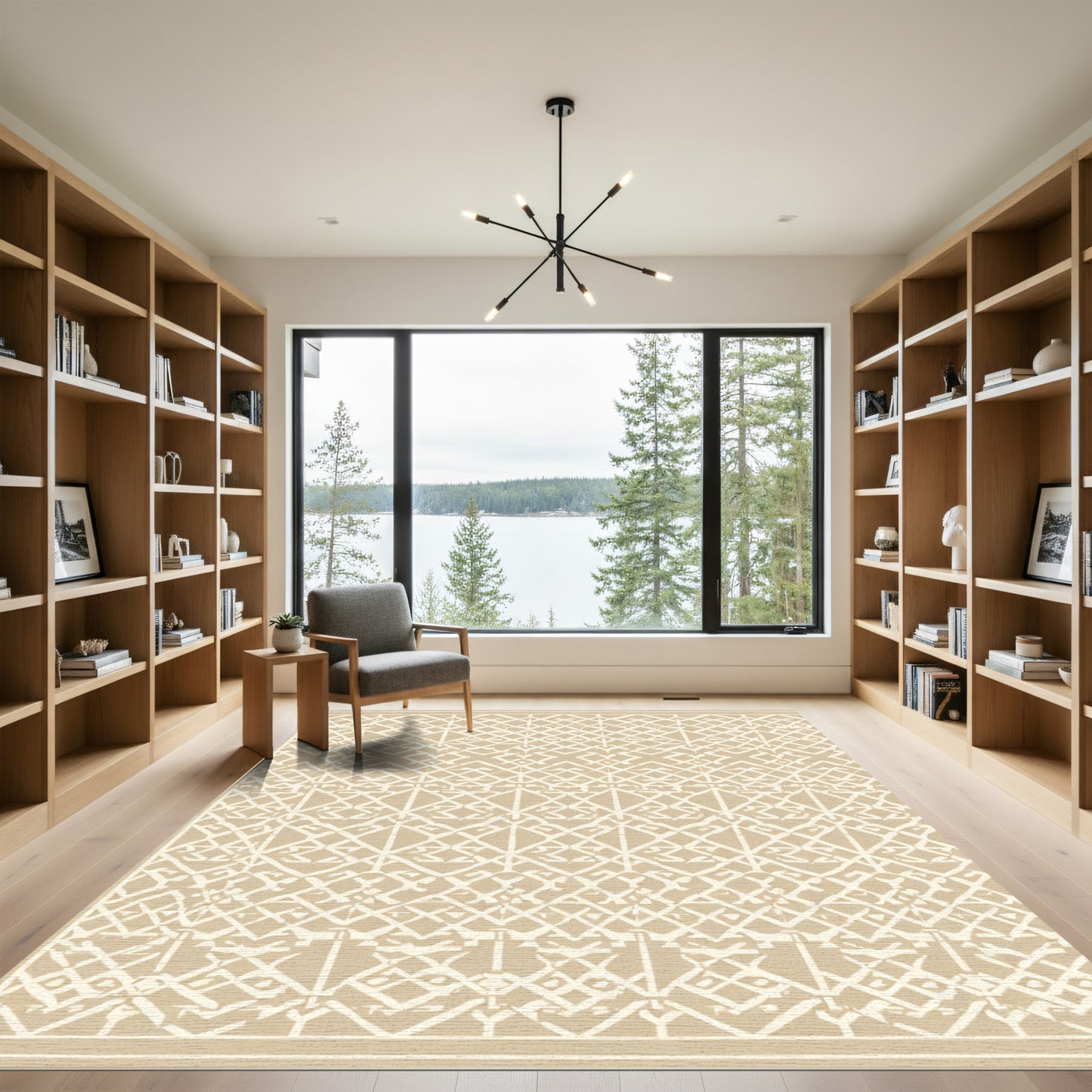 Beige White Geometric Lattice Rug