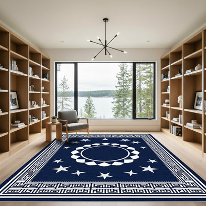 Deep Blue Starburst Medallion Border Rug