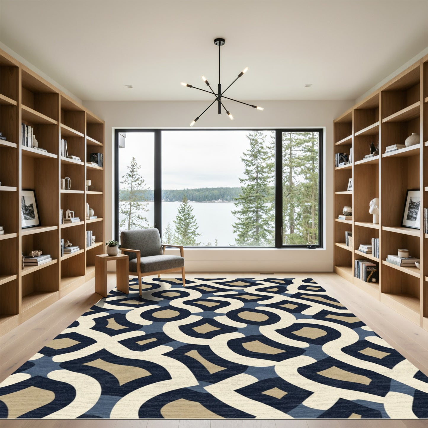 Blue Tan Organic Interlocking Forms Rug