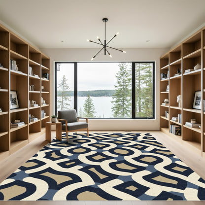 Blue Tan Organic Interlocking Forms Rug