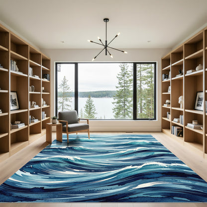 Dynamic Blue Ocean Wave Splash Rug