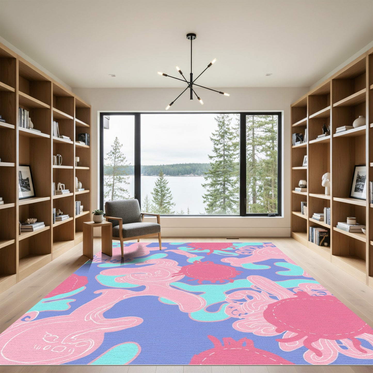 Whimsical Pink Creatures Abstract Composition Rug