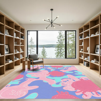 Whimsical Pink Creatures Abstract Composition Rug