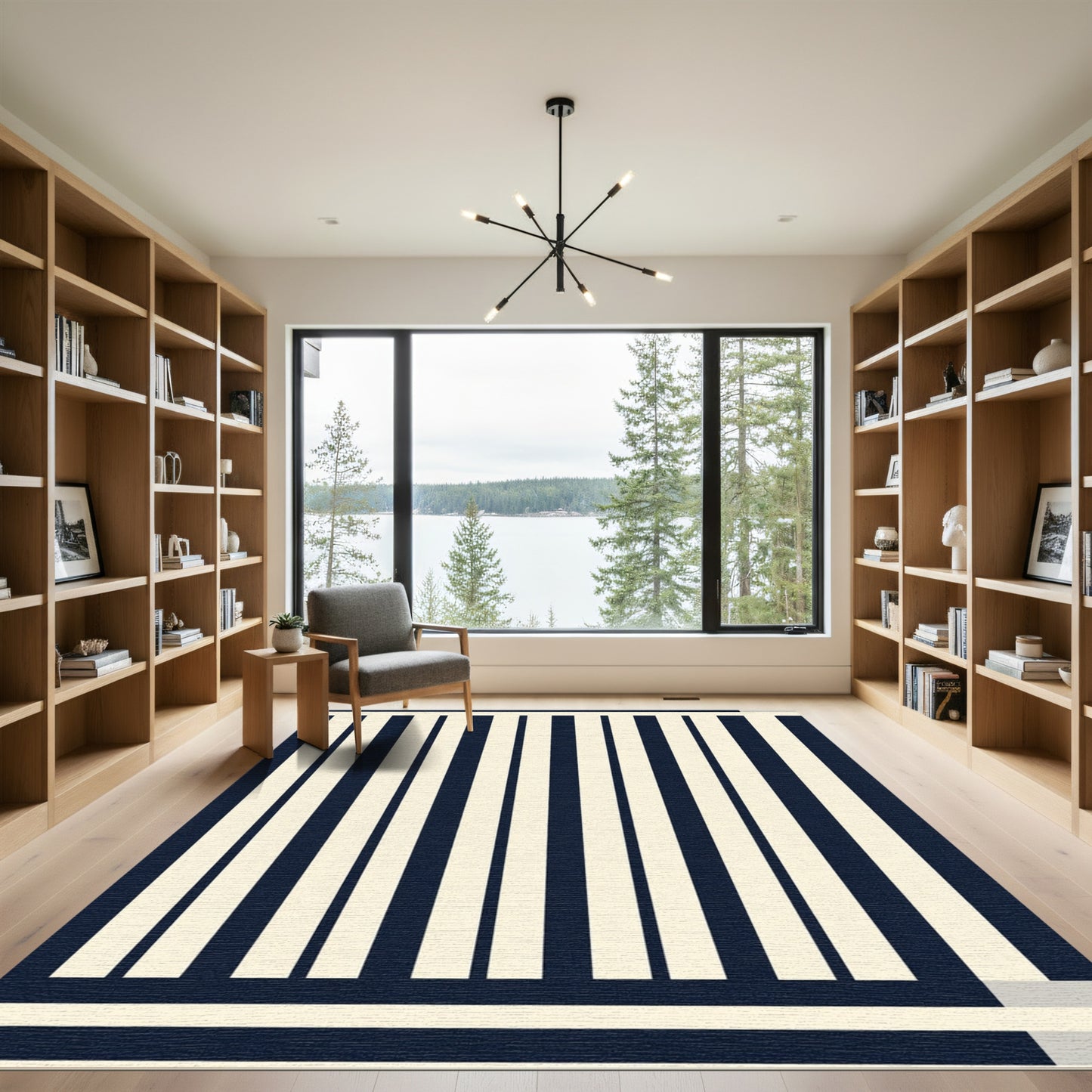 Bold Navy Cream Vertical Stripes Rug