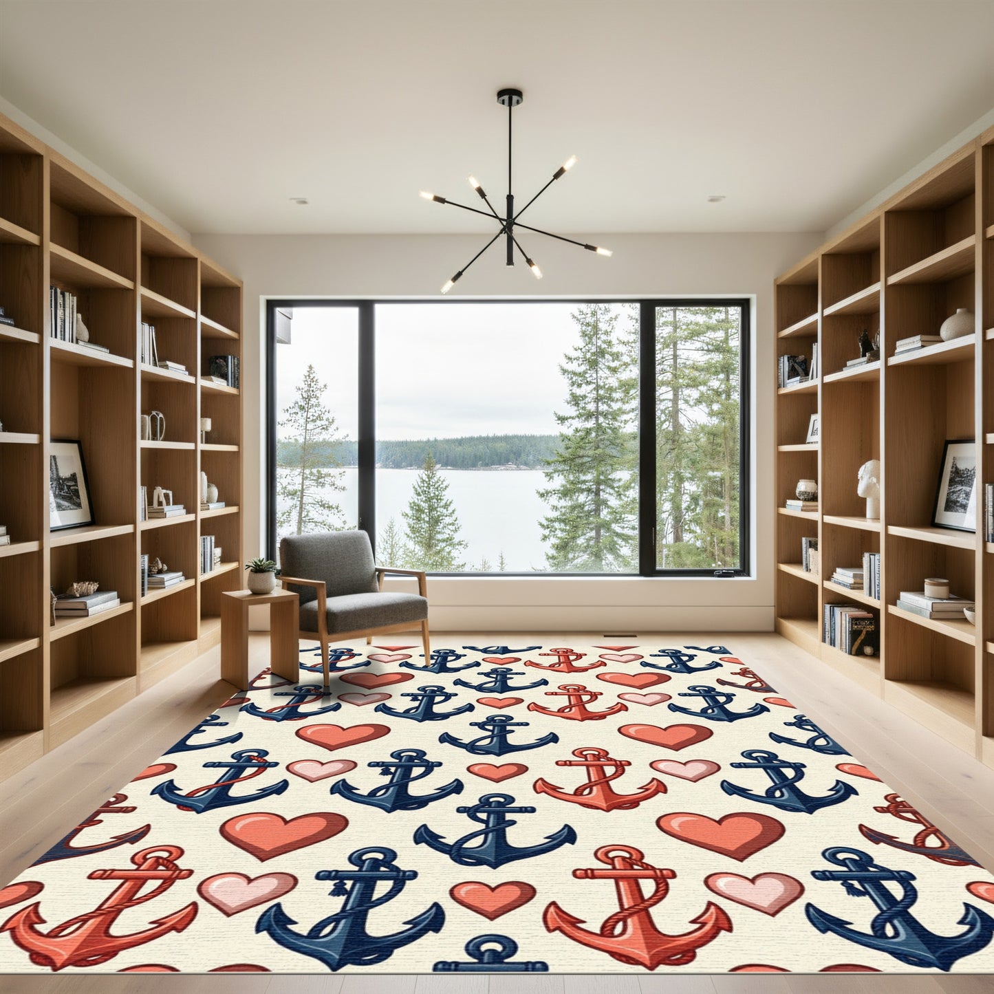 Navy Coral Anchor Heart RepeatingRug Rug