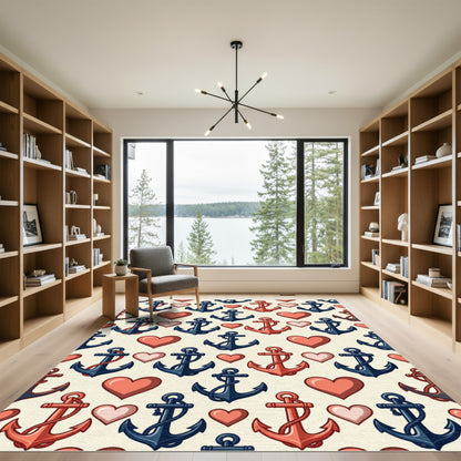 Navy Coral Anchor Heart RepeatingRug Rug