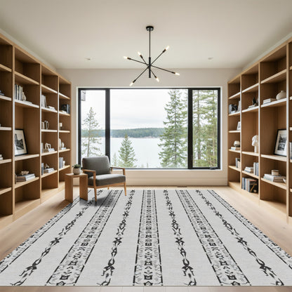 Abstract Gray Striped Vertical Figures Rug